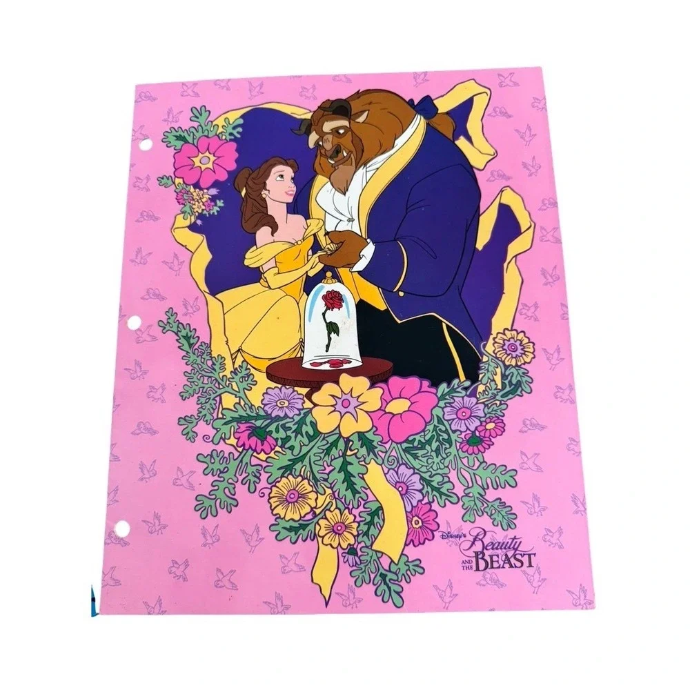 Vintage 1991 Disney Beauty and the Beast 2 Pocket‎ Folders Set of 2 Belle Beast